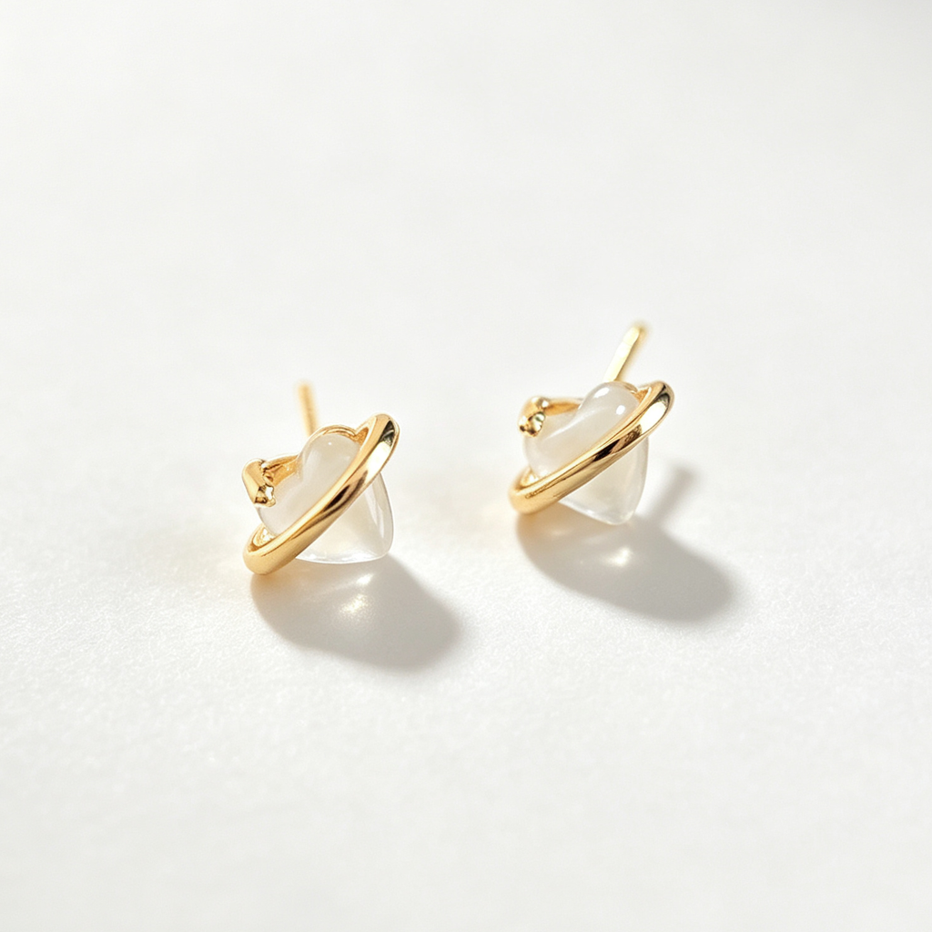 The Petite Moonstone Heart Studs