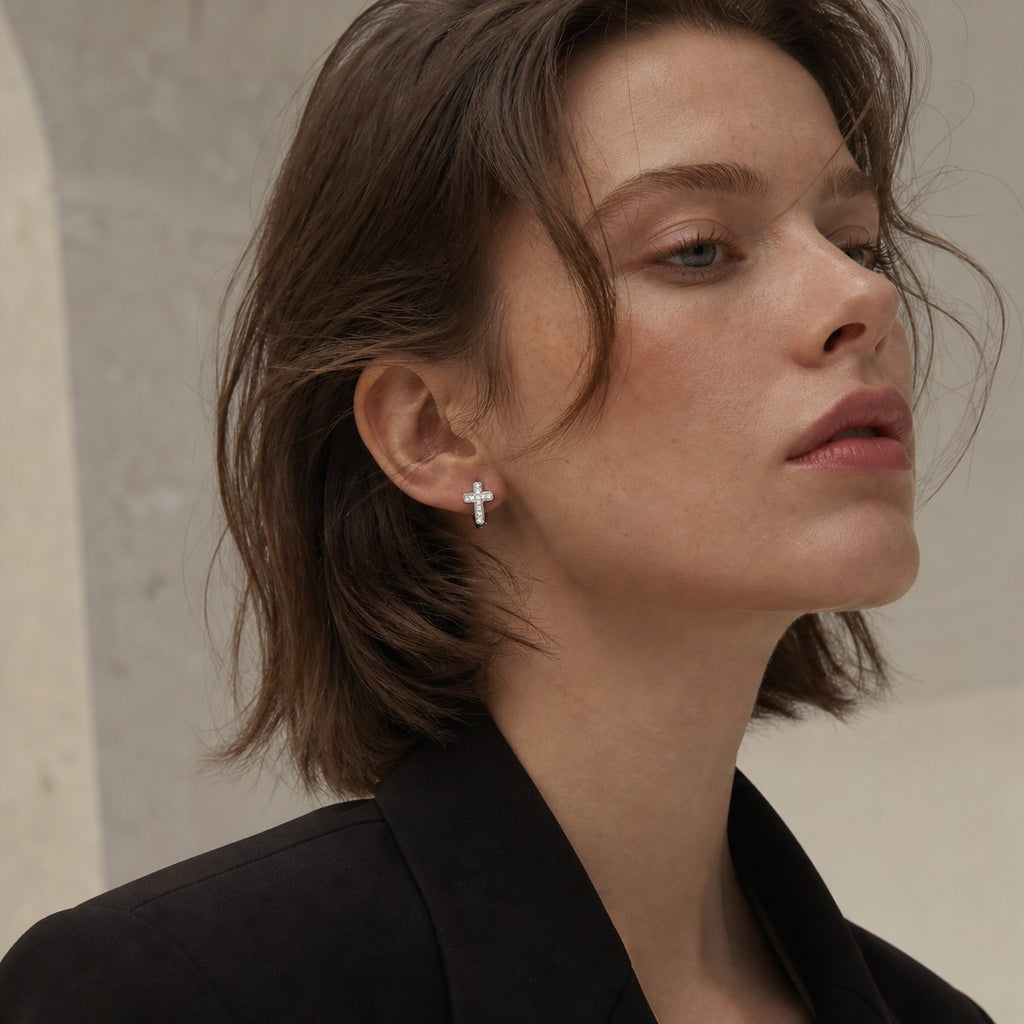 The Pavé Cross Huggies